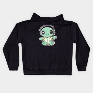 Green Turtle with Headphones Kids Hoodie